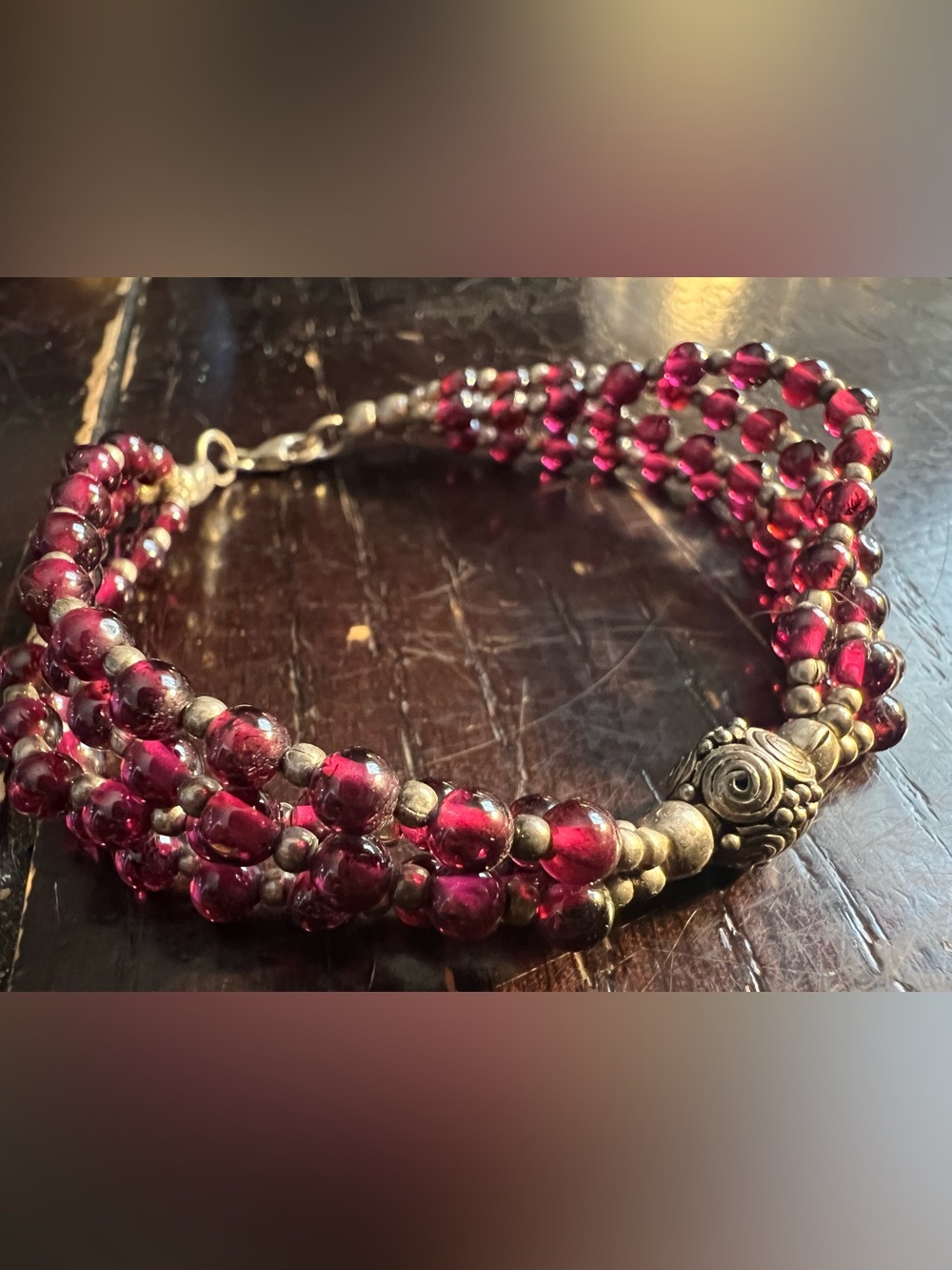 Sterling silver and Garnet multi-strand Beaded Bracelet
